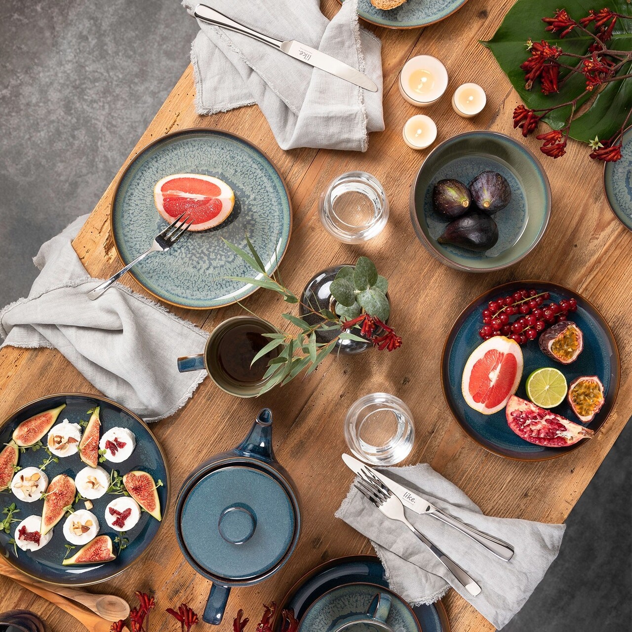 Set de masa 6 piese, Like Villeroy &amp; Boch, Crafted Breeze, portelan premium, gri/albastru - imagine 4